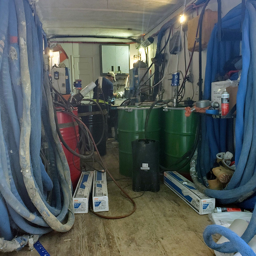 Inside of spray foam insulation truck
