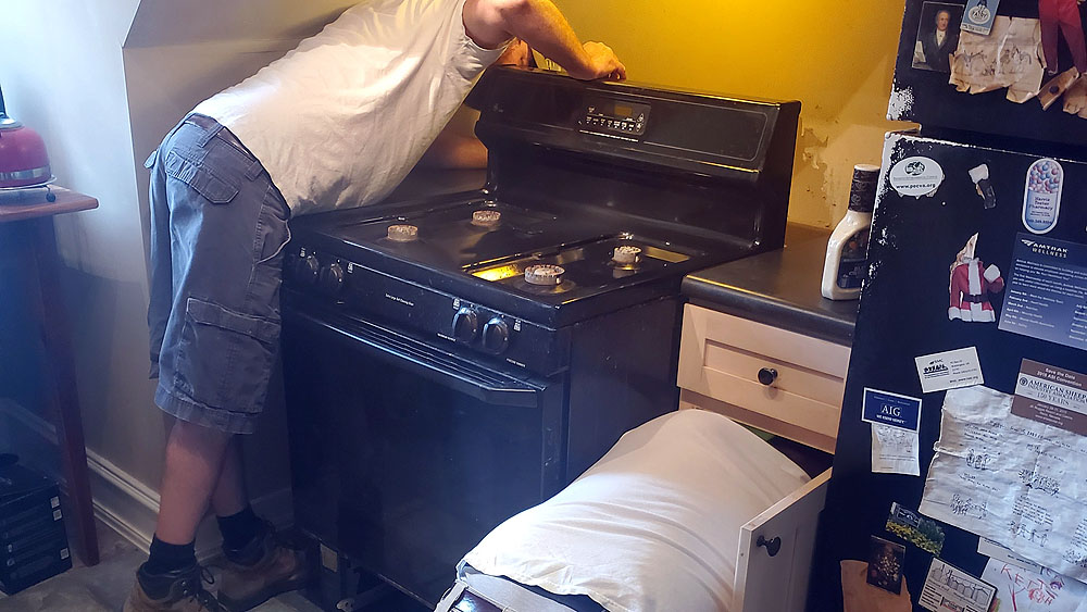 removing the clunky old stove
