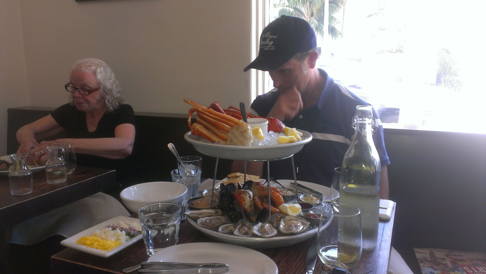 Keith contemplates his seafood tower